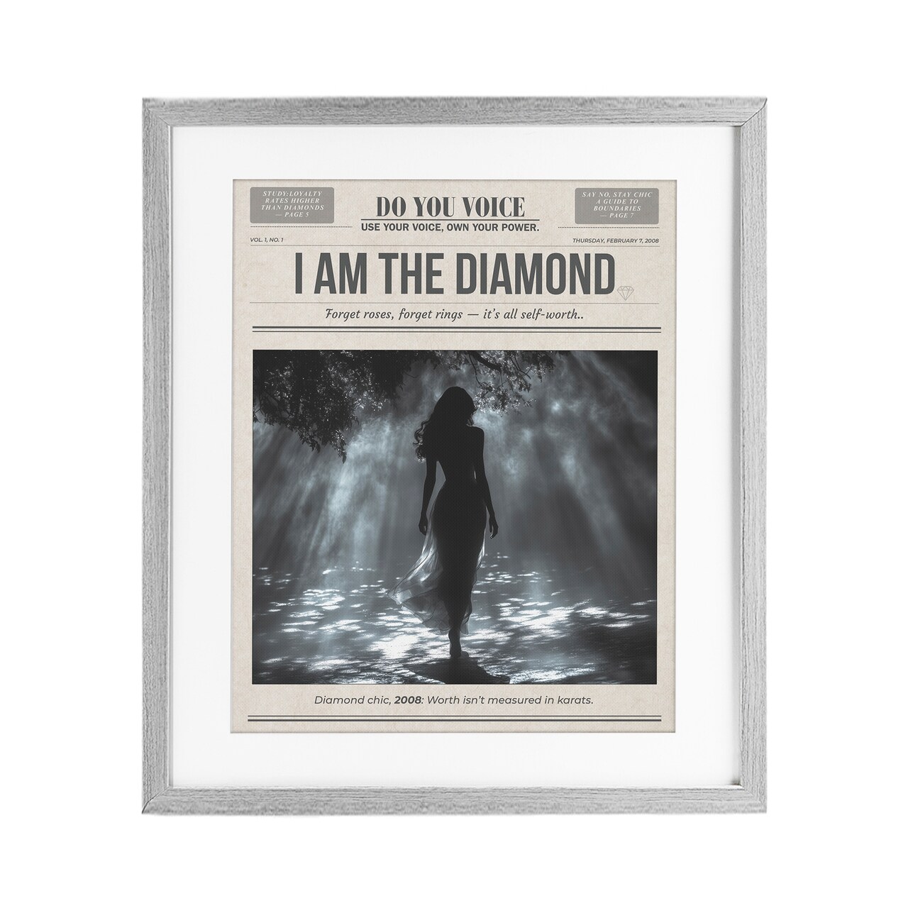 Stupell Industries Diamond Chic Newspaper Framed Print Under Glass, design by A Barefoot Stylist